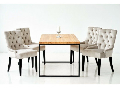 Esszimmer Stuhl Tisch + 4 Chesterfield Stühle Gruppe Garnitur Polster